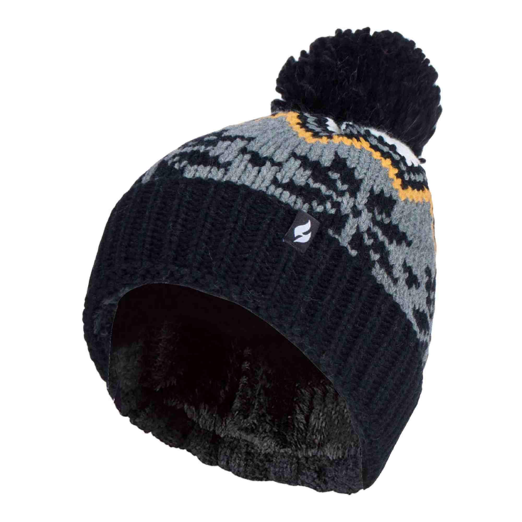 Ladies Fairisle Patterned Winter Thermal Beanie Hat with Pom Pom