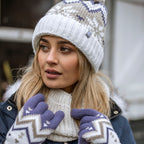 Ladies Fairisle Patterned Winter Thermal Beanie Hat with Pom Pom