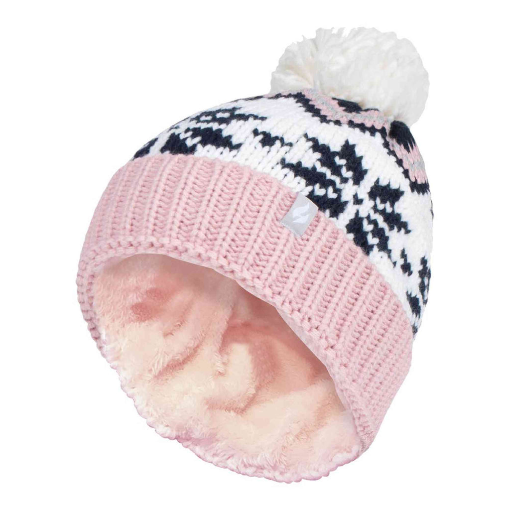 Ladies Fairisle Patterned Winter Thermal Beanie Hat with Pom Pom