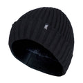 Mens Ribbed Knit Fleece Lined Turn Over Cuff Thermal Beanie Hat