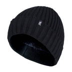 Mens Ribbed Knit Fleece Lined Turn Over Cuff Thermal Beanie Hat