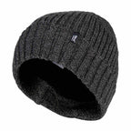 Mens Ribbed Knit Fleece Lined Turn Over Cuff Thermal Beanie Hat