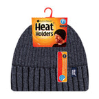 Mens Ribbed Knit Fleece Lined Turn Over Cuff Thermal Beanie Hat
