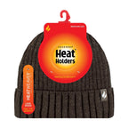 Mens Ribbed Knit Fleece Lined Turn Over Cuff Thermal Beanie Hat