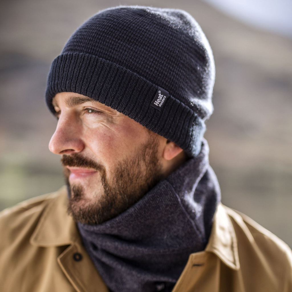 Mens Thin Striped Thermal Insulated Winter Beanie Hat