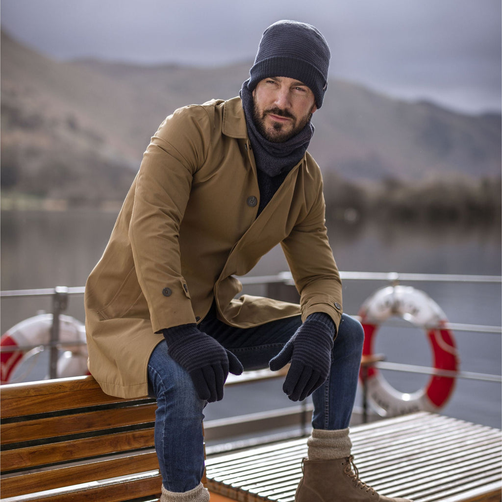 Mens Thin Striped Thermal Insulated Winter Beanie Hat