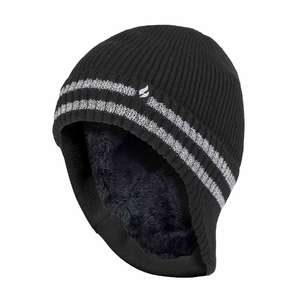 Mens Hi Vis Reflective Fleece Lined Thermal Winter Hat with Drop Neck