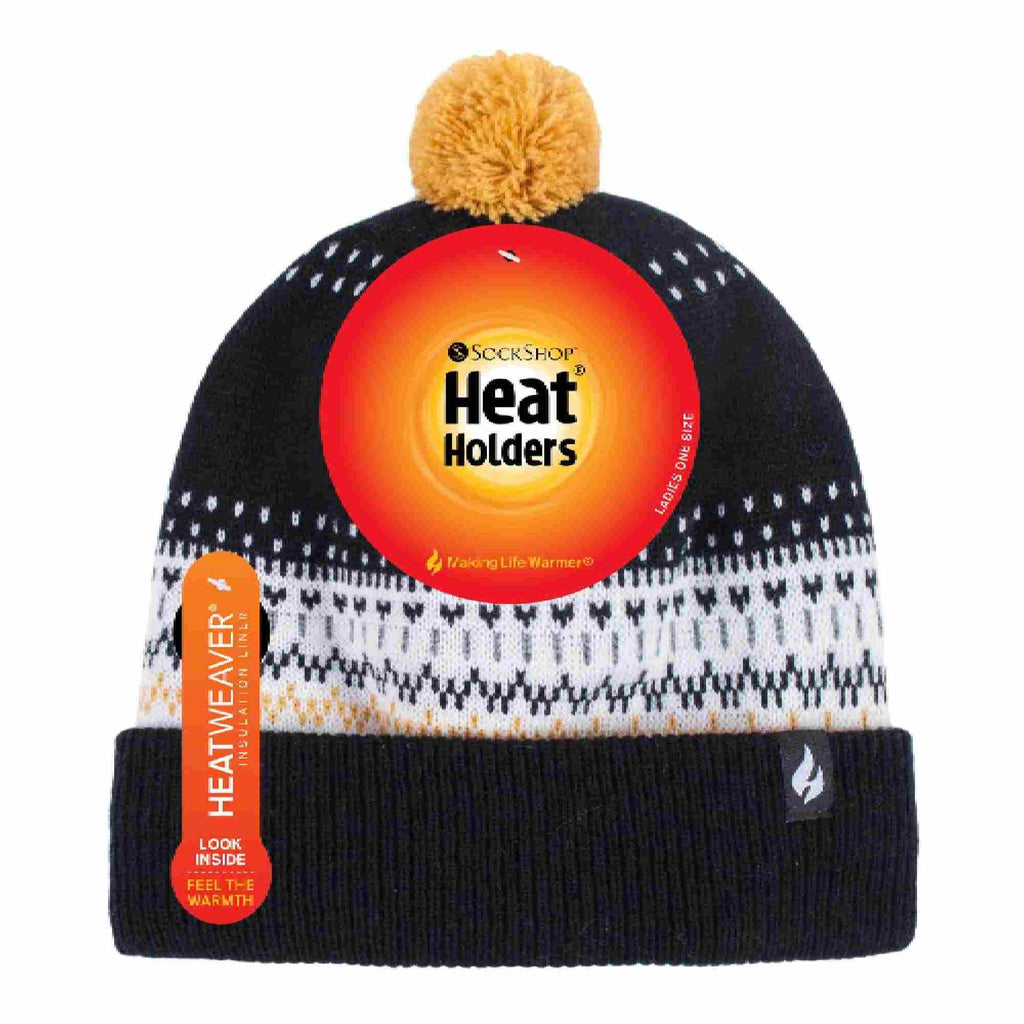 Ladies Knitted Beanie Bobble Hat with Small Pom Pom