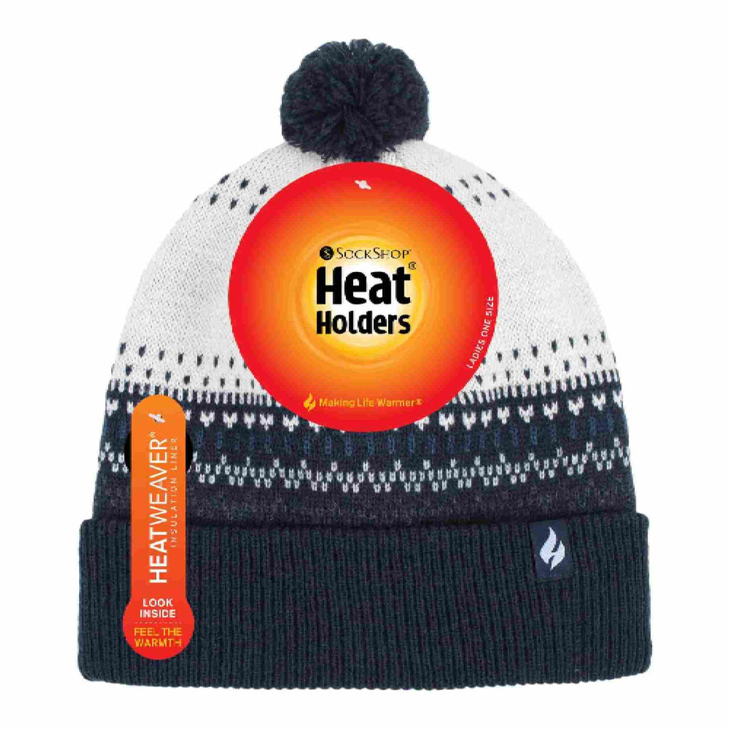 Ladies Knitted Beanie Bobble Hat with Small Pom Pom