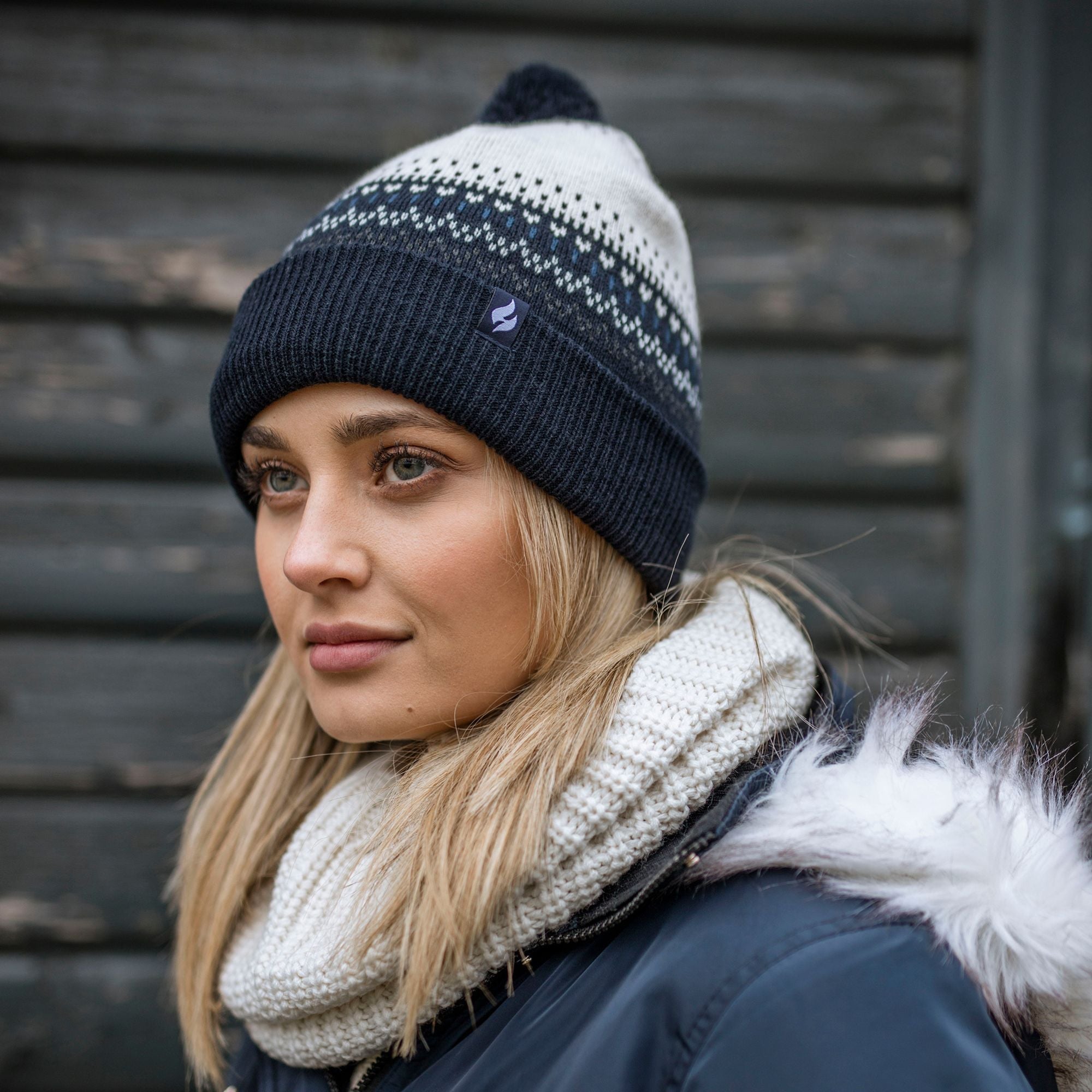 Ladies Knitted Beanie Bobble Hat with Small Pom Pom