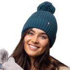 Ladies Winter Ribbed Thermal Cable Knit Beanie Pom Pom Hat