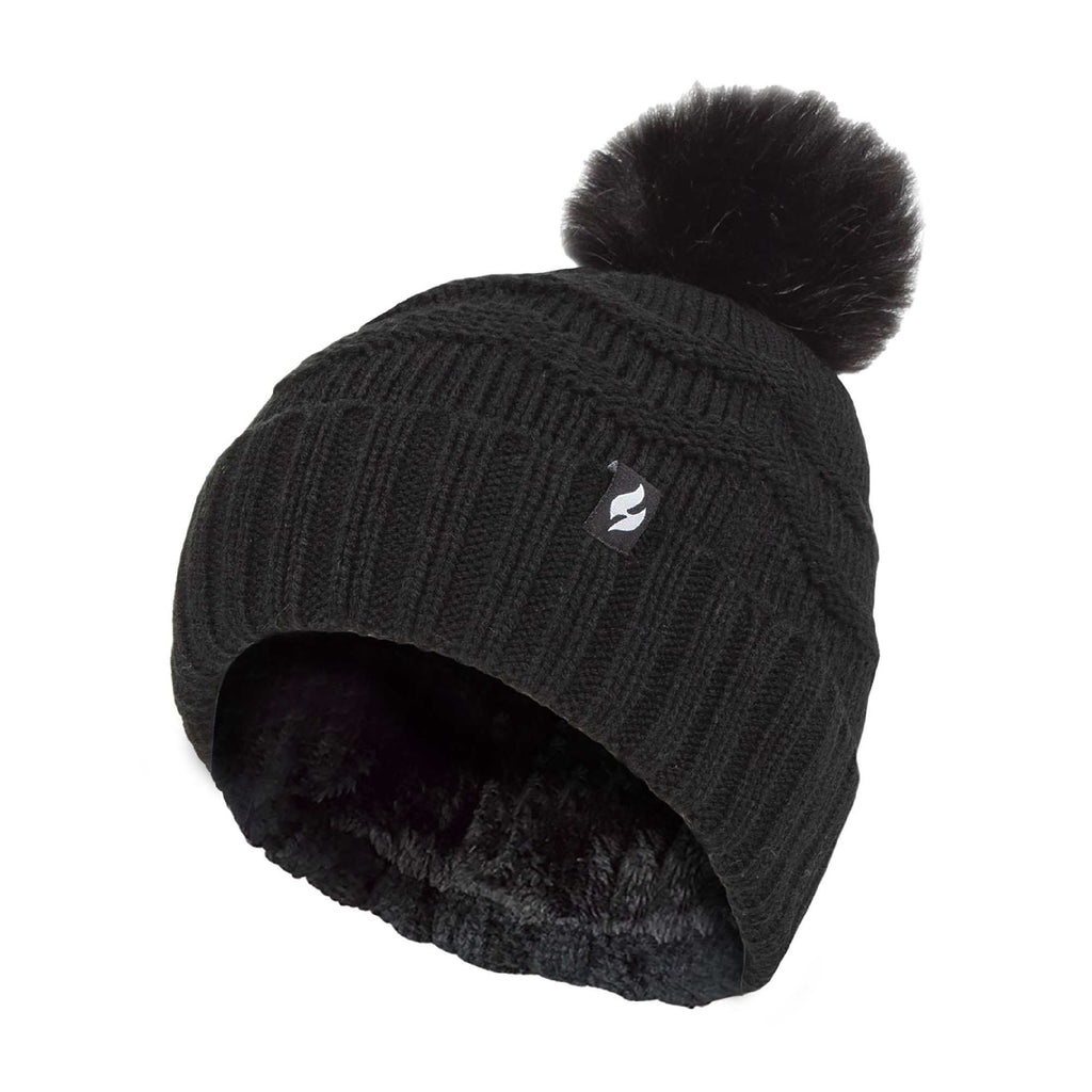 Ladies Zig Zag Turnover Thermal Pom Pom Hat for Winter