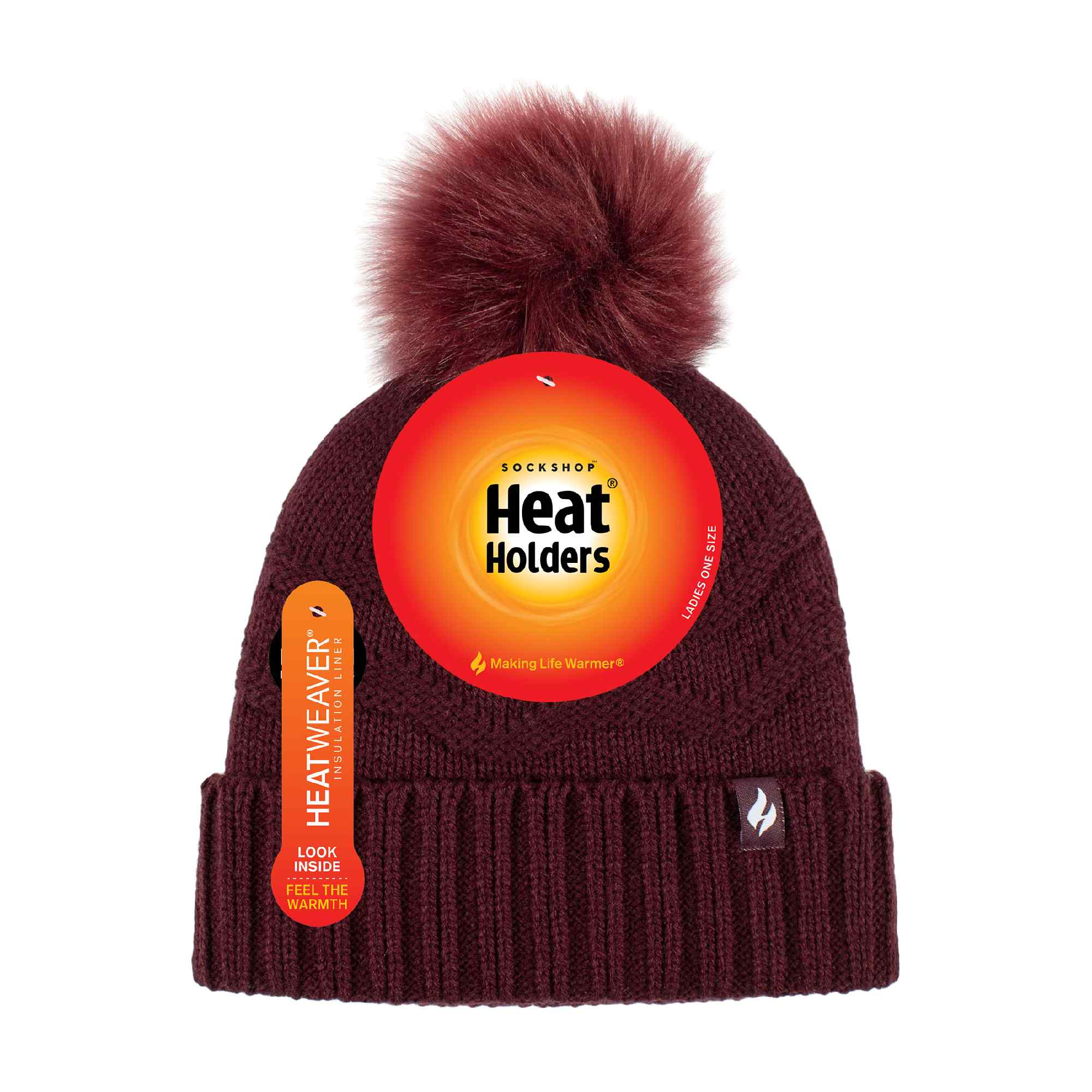 Ladies Zig Zag Turnover Thermal Pom Pom Hat for Winter