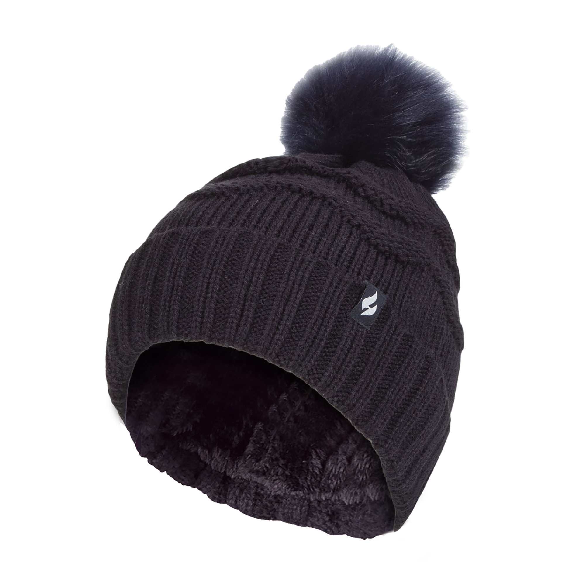 Ladies Zig Zag Turnover Thermal Pom Pom Hat for Winter