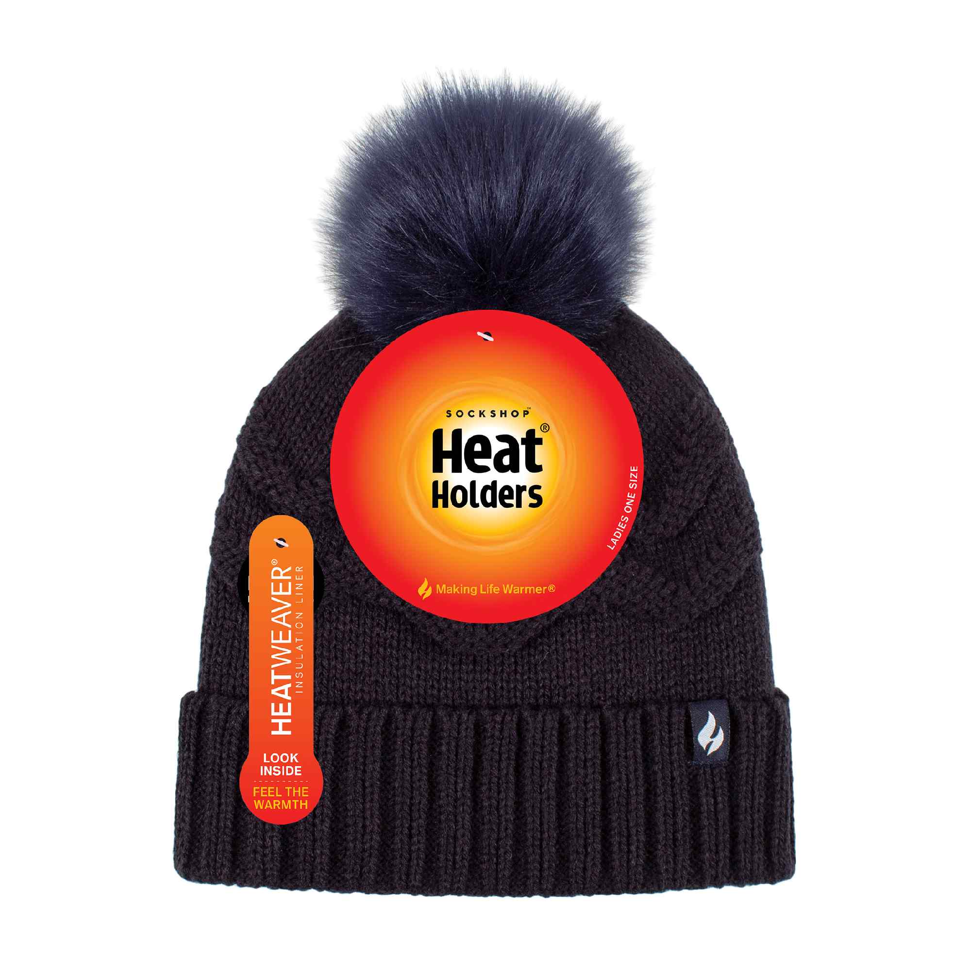Ladies Zig Zag Turnover Thermal Pom Pom Hat for Winter
