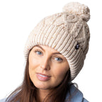 Cozy Pom Pom Bobble Hat for Women | Cable Knit Beanie with Fleece Lining