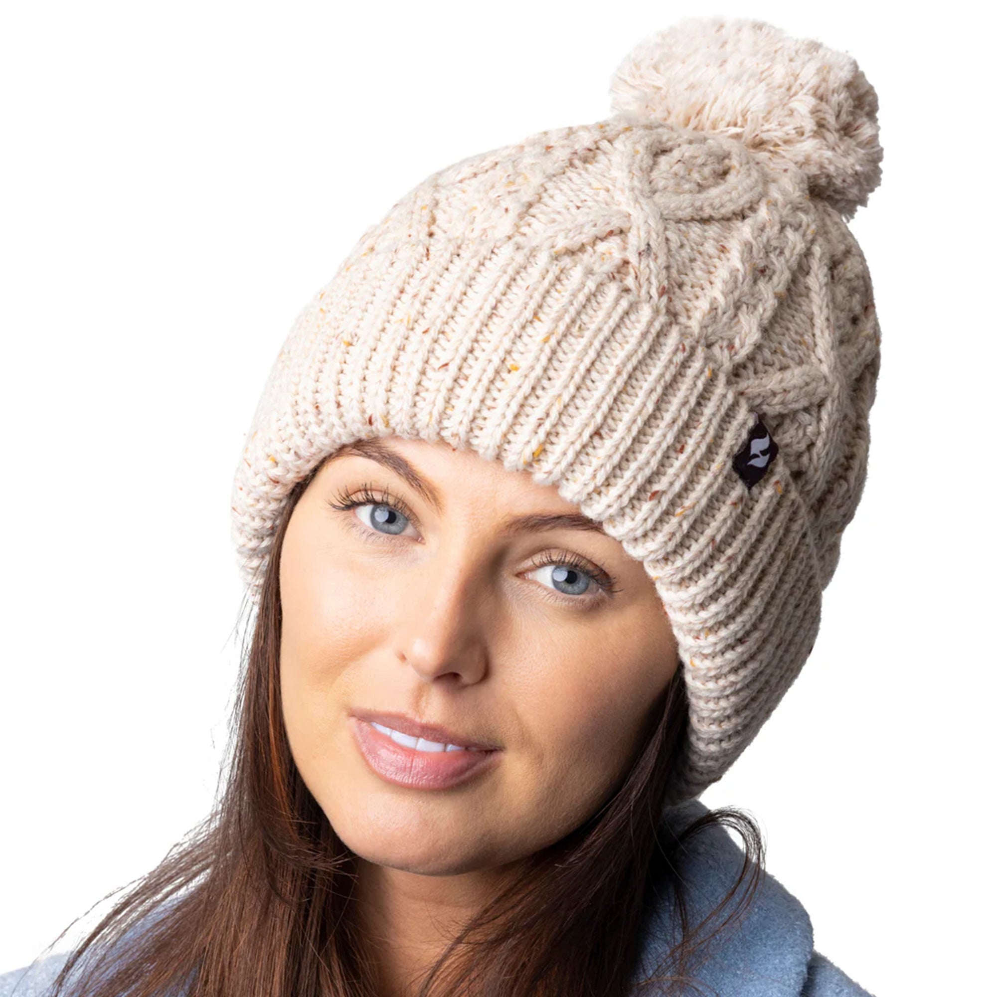 Cozy Pom Pom Bobble Hat for Women | Cable Knit Beanie with Fleece Lining