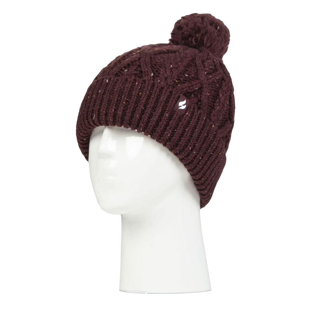 Cozy Pom Pom Bobble Hat for Women | Cable Knit Beanie with Fleece Lining