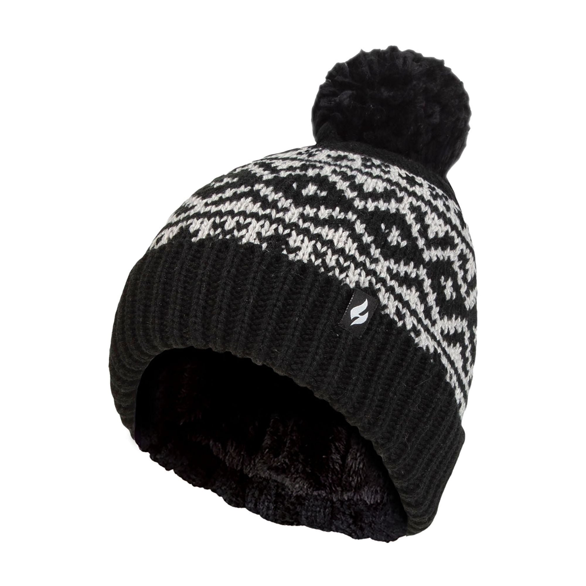 Cozy Patterned Bobble Hat for Women | Cable Knit Beanie with Fleece Lining