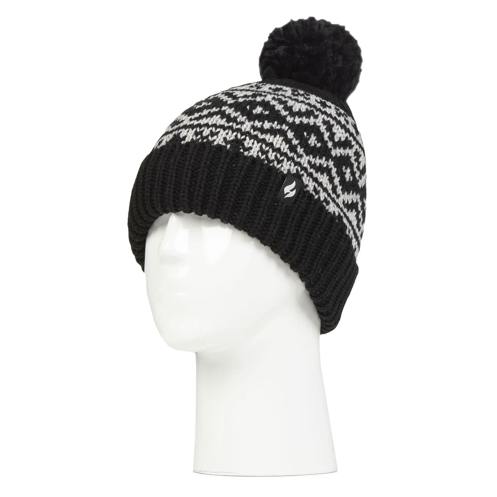 Cozy Patterned Bobble Hat for Women | Cable Knit Beanie with Fleece Lining
