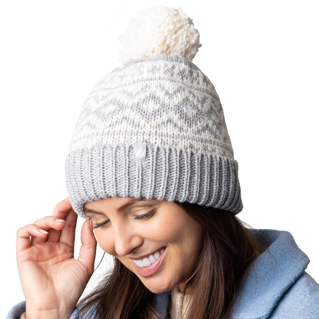 Cozy Patterned Bobble Hat for Women | Cable Knit Beanie with Fleece Lining