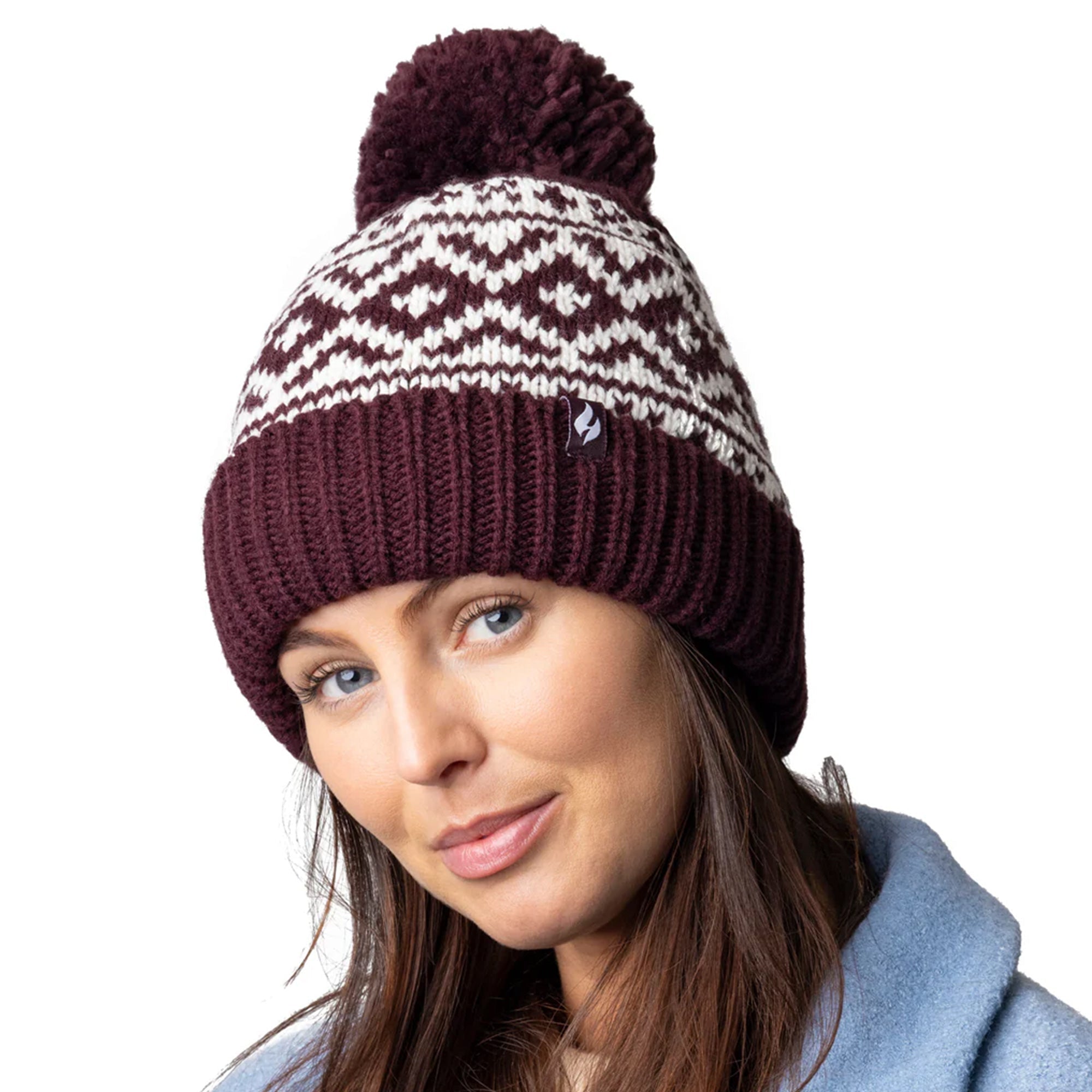 Cozy Patterned Bobble Hat for Women | Cable Knit Beanie with Fleece Lining