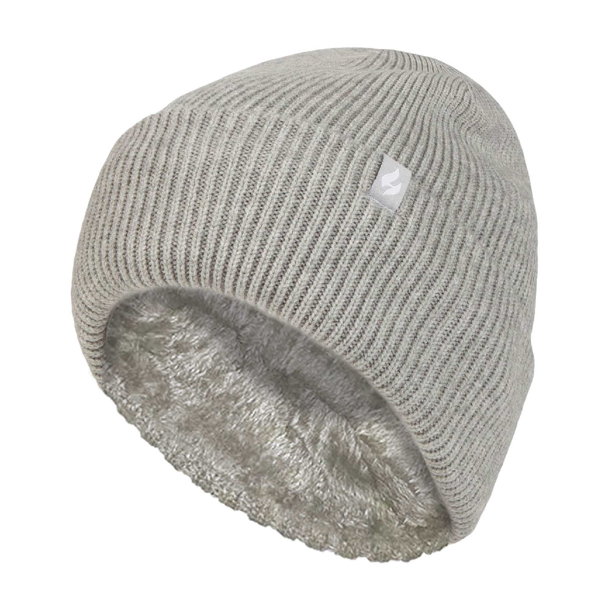 Ladies Fleece Lined Ribbed Thermal Turnover Hat for Winter