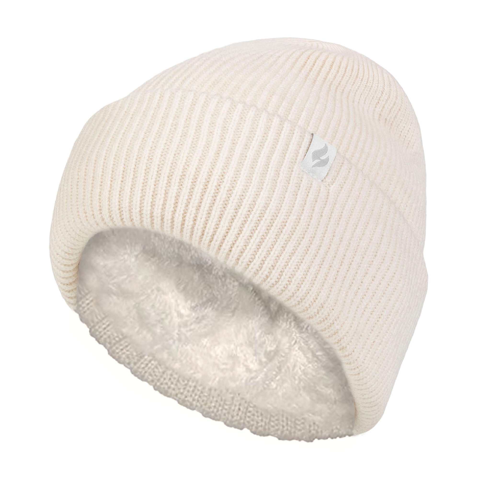 Ladies Fleece Lined Ribbed Thermal Turnover Hat for Winter
