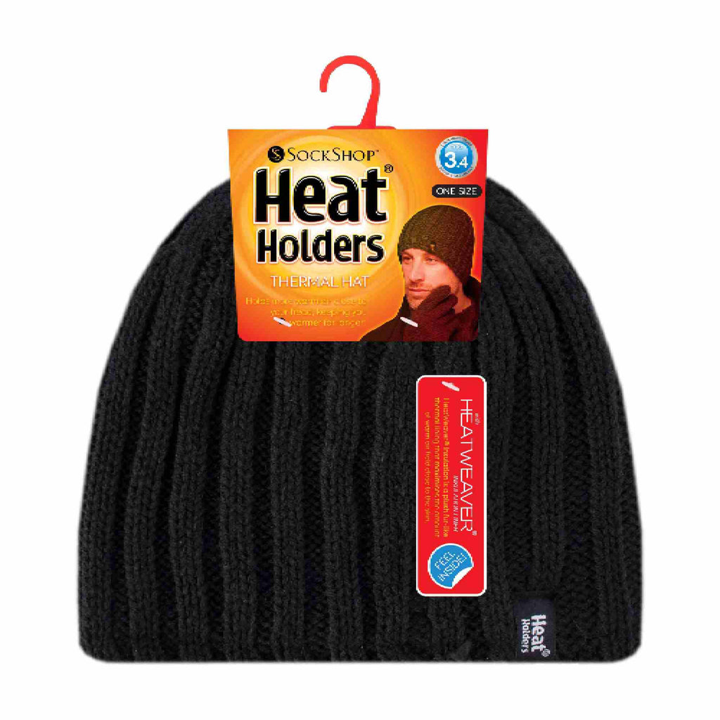 Mens 3.4 TOG Soft Fleece Lined Ribbed Knitted Thermal Winter Hat