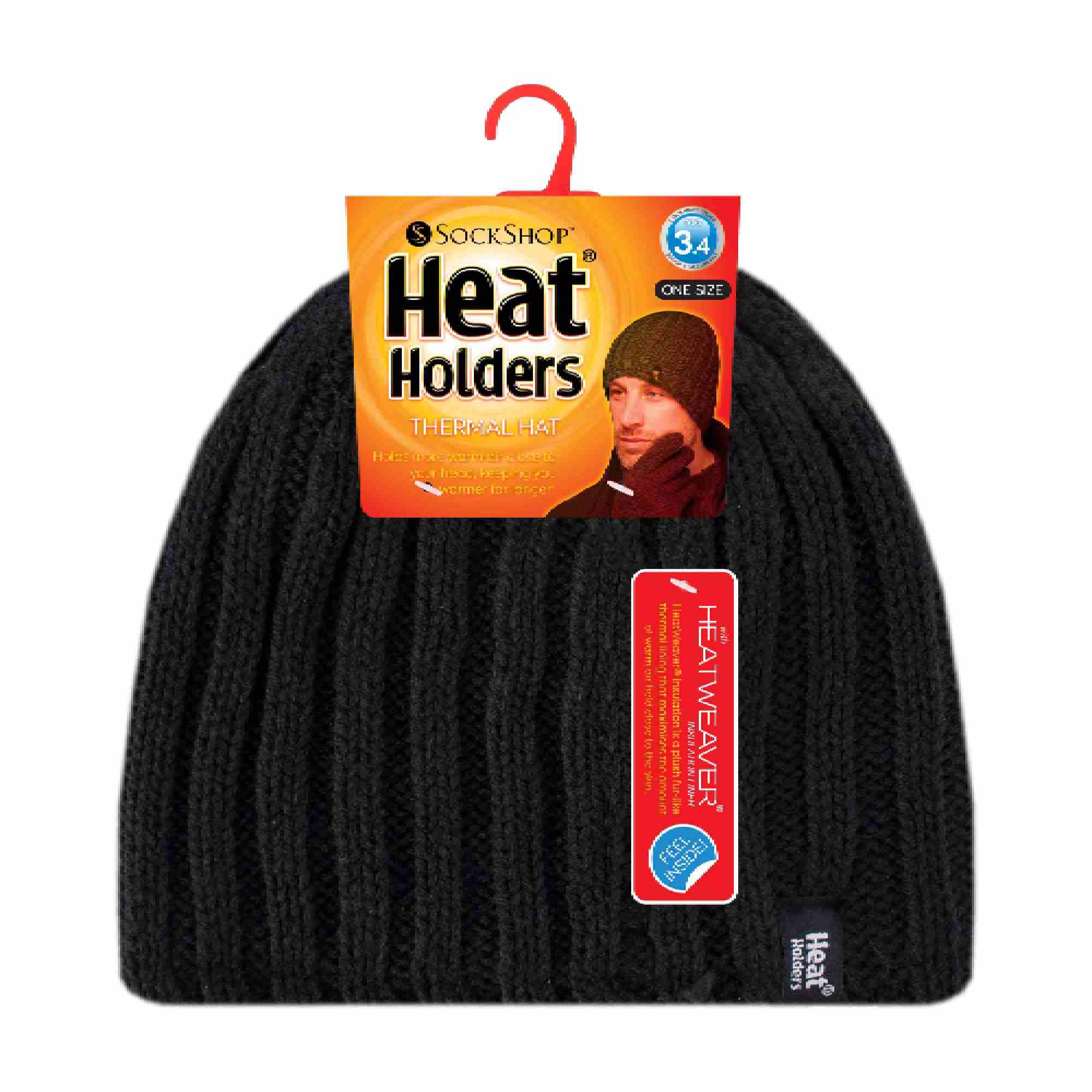 Mens 3.4 TOG Soft Fleece Lined Ribbed Knitted Thermal Winter Hat