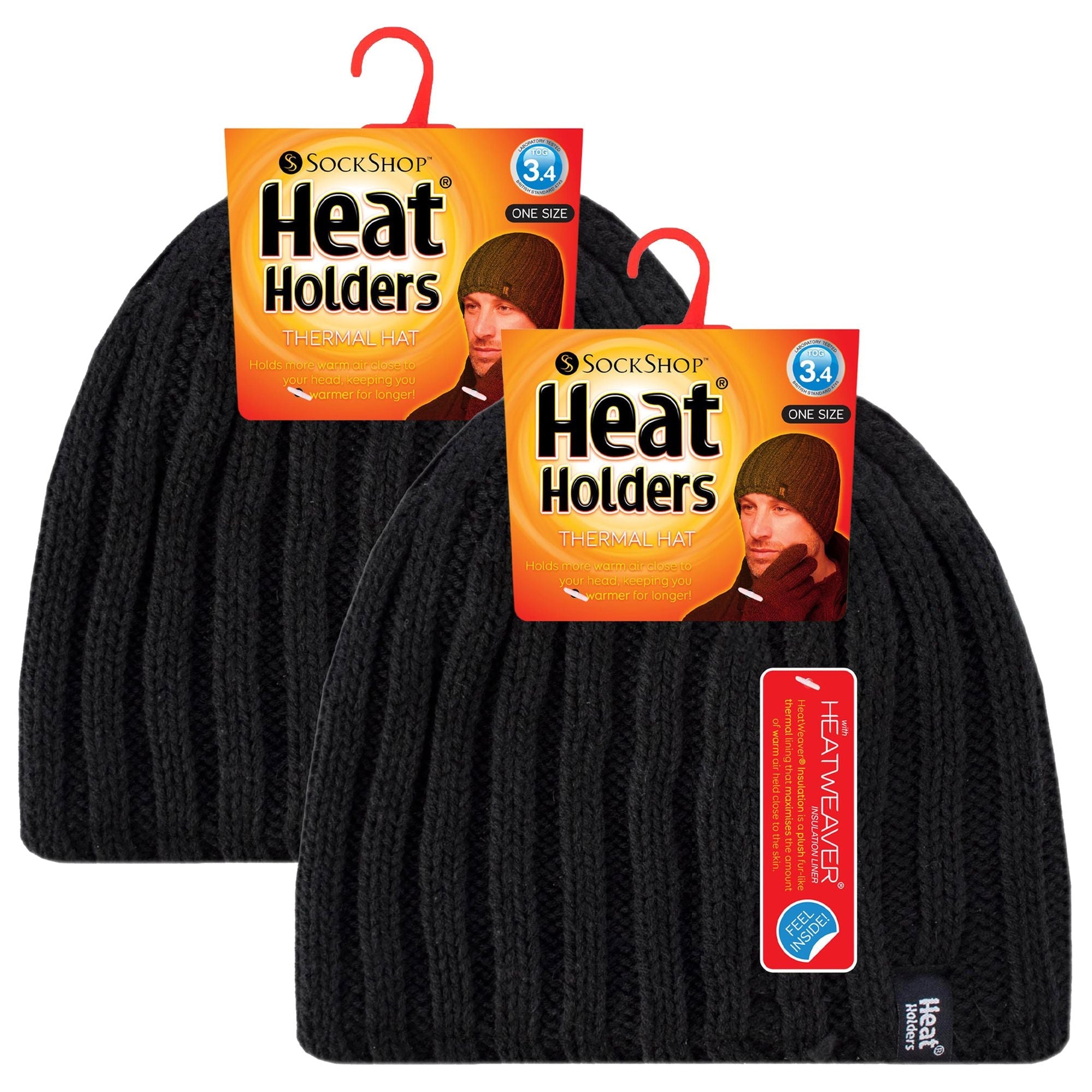 Mens Chunky Soft Winter Ribbed Hat - 2 Pack