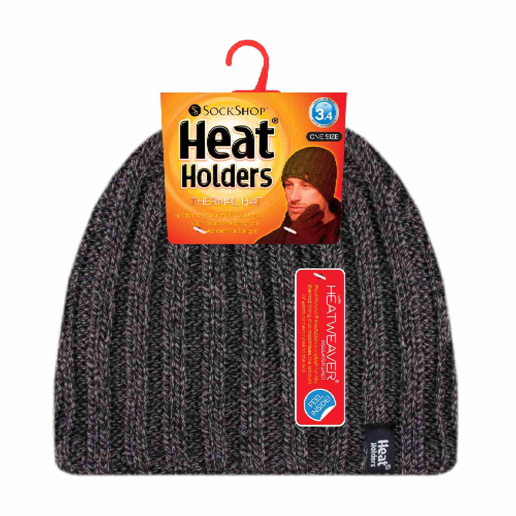 Mens 3.4 TOG Soft Fleece Lined Ribbed Knitted Thermal Winter Hat