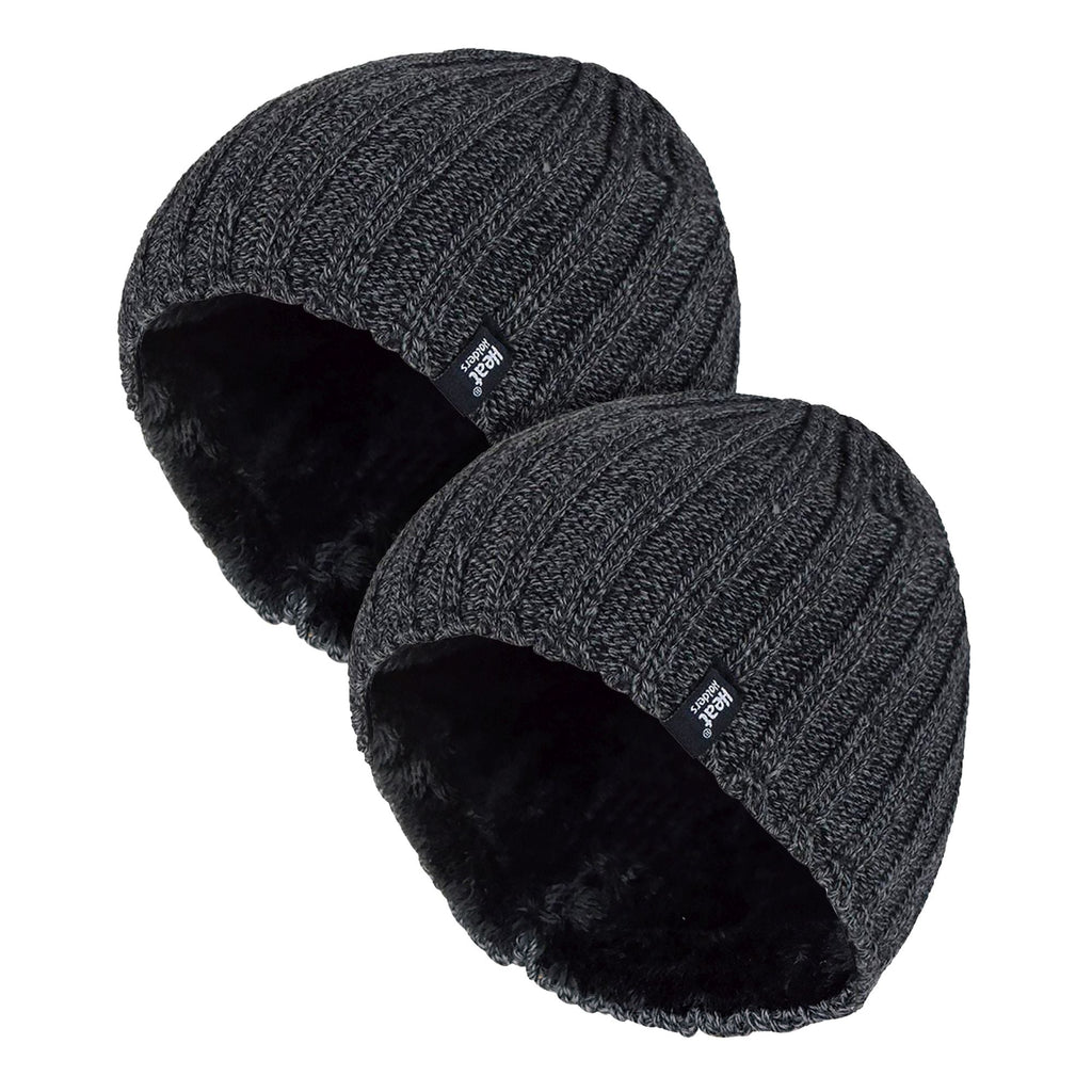 Mens Chunky Soft Winter Ribbed Hat - 2 Pack