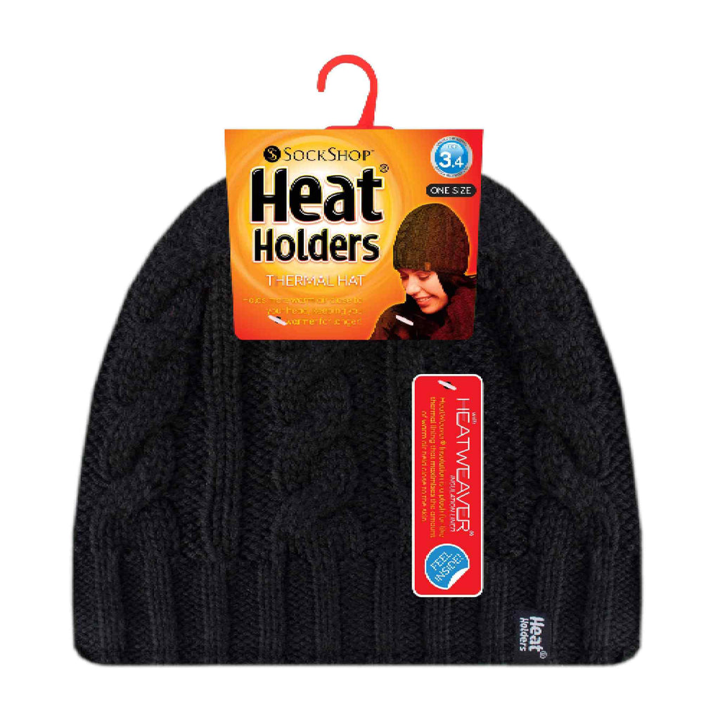 Ladies Cable Knit 3.4 Tog Fleece Lined Thermal Winter Hat