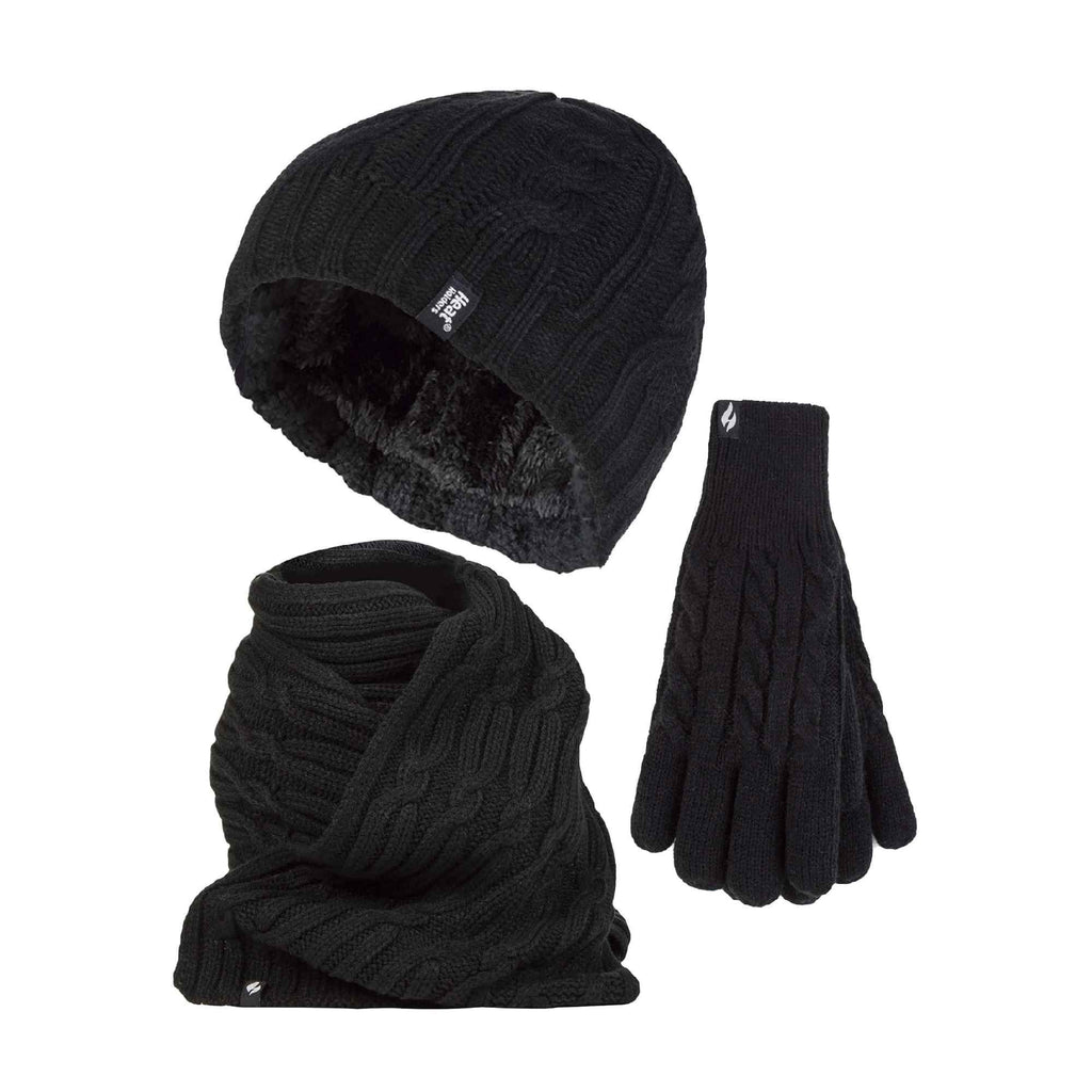 Ladies Knitted Thermal Hat Scarf & Gloves Set for Cold Weather