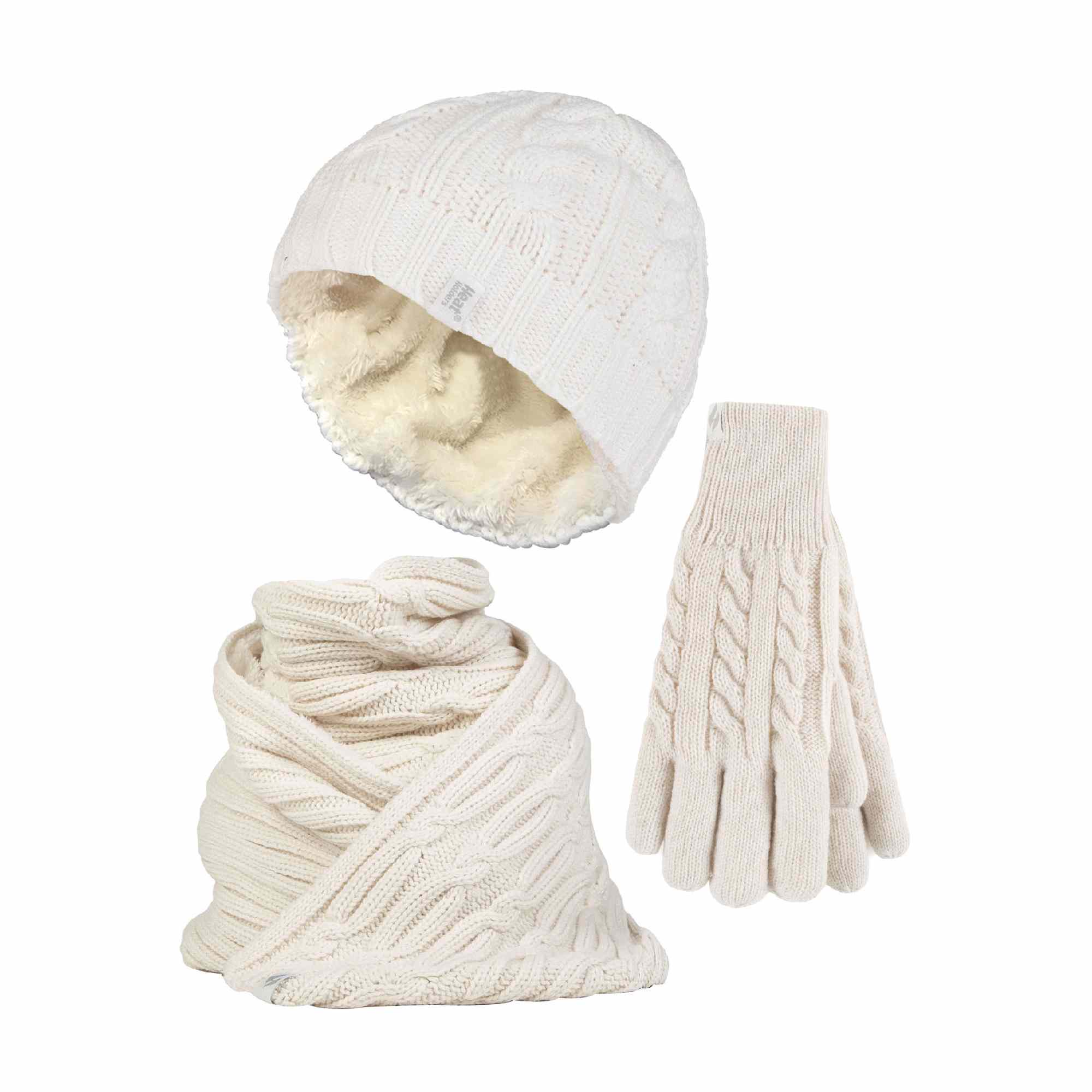 Ladies Knitted Thermal Hat Scarf & Gloves Set for Cold Weather