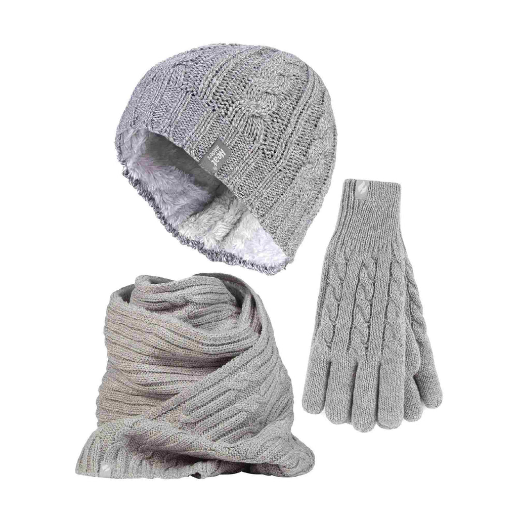 Ladies Knitted Thermal Hat Scarf & Gloves Set for Cold Weather