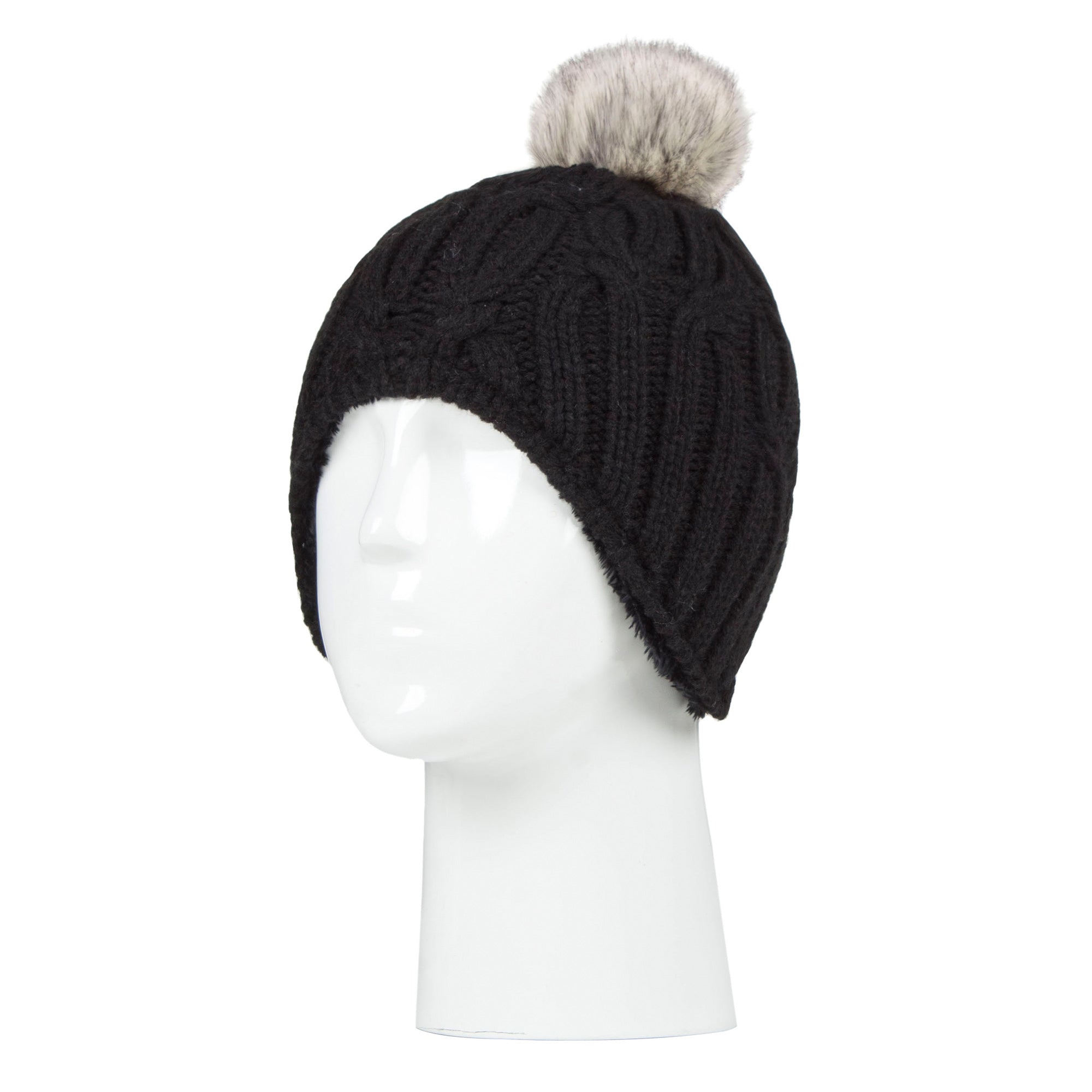 Girls Cable Knitted Beanie Hat with Pom Pom Bobble for Winter