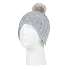 Girls Cable Knitted Beanie Hat with Pom Pom Bobble for Winter