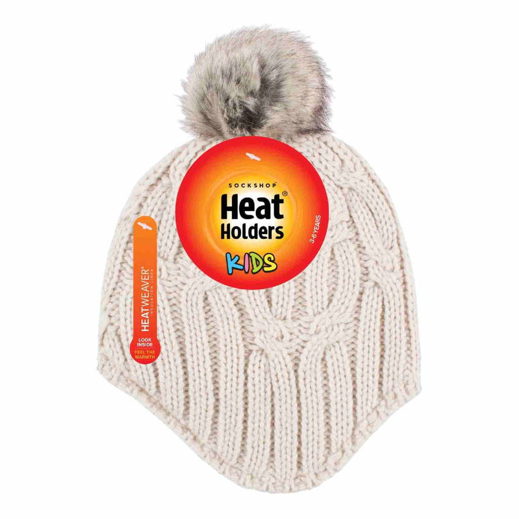 Girls Cable Knitted Beanie Hat with Pom Pom Bobble for Winter