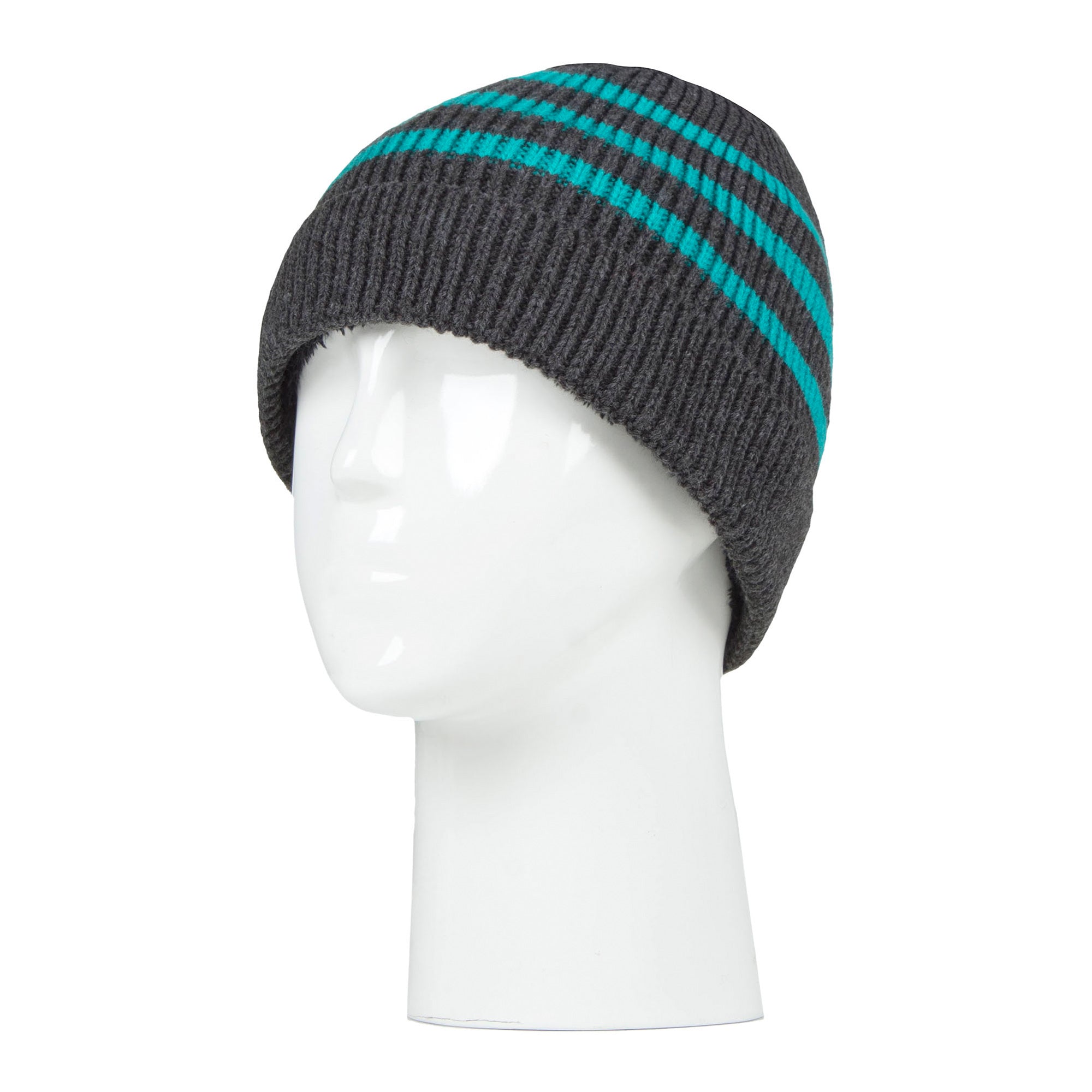 Boys Ribbed Knit Turnover Thermal Winter Hat with Stripes