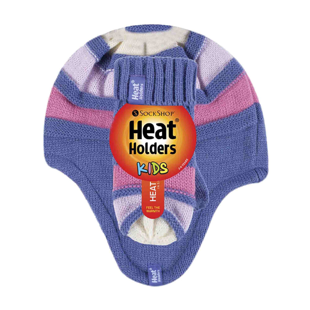 Kids Winter Warm Fleece Lined Thermal Beanie Hat & Mittens with Ear Flaps