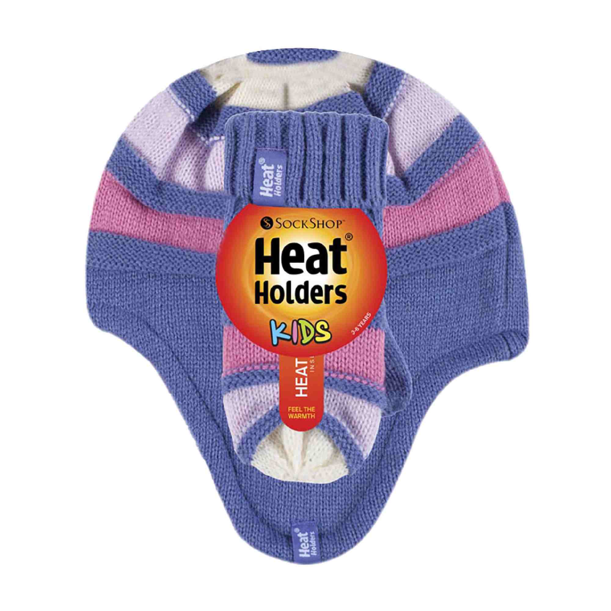 Kids Winter Warm Fleece Lined Thermal Beanie Hat & Mittens with Ear Flaps