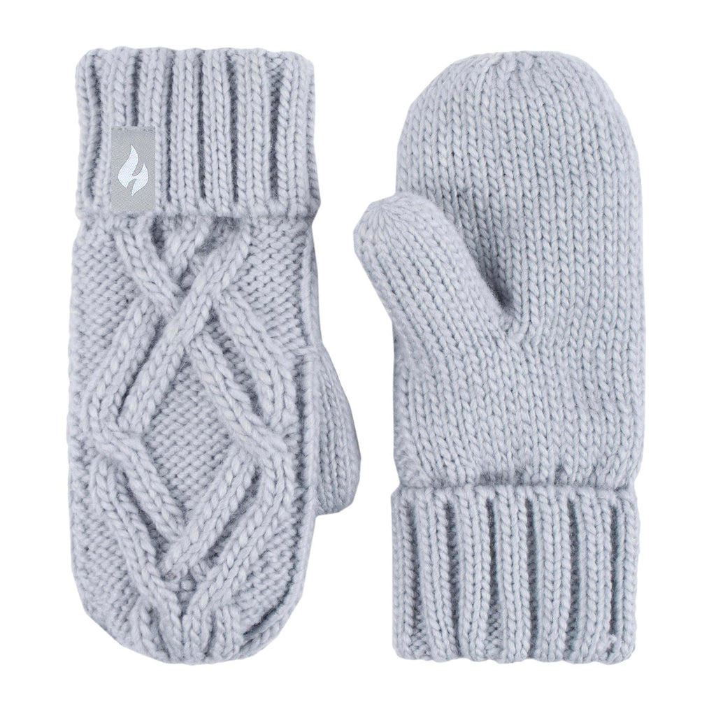 Girls Cable Knitted Design Trapper Hat & Mittens Set