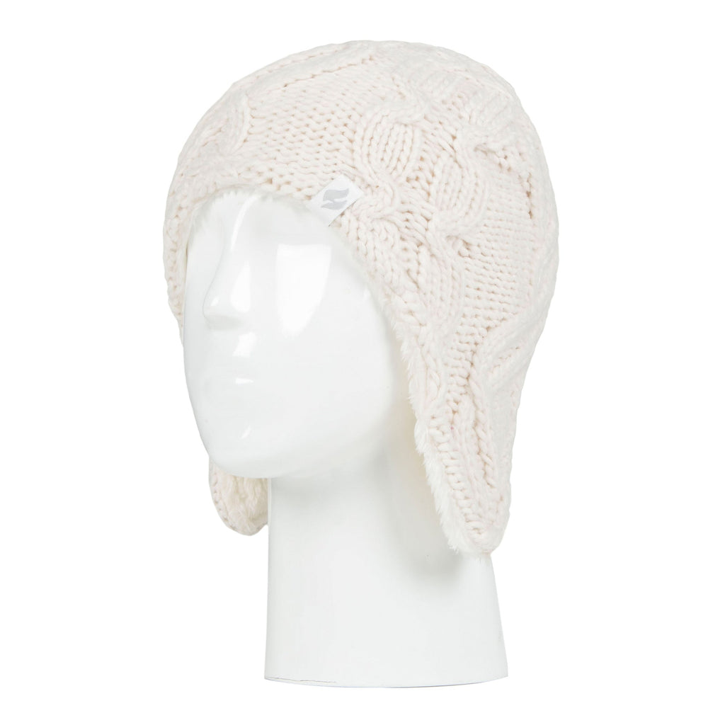 Girls Cable Knitted Design Trapper Hat & Mittens Set