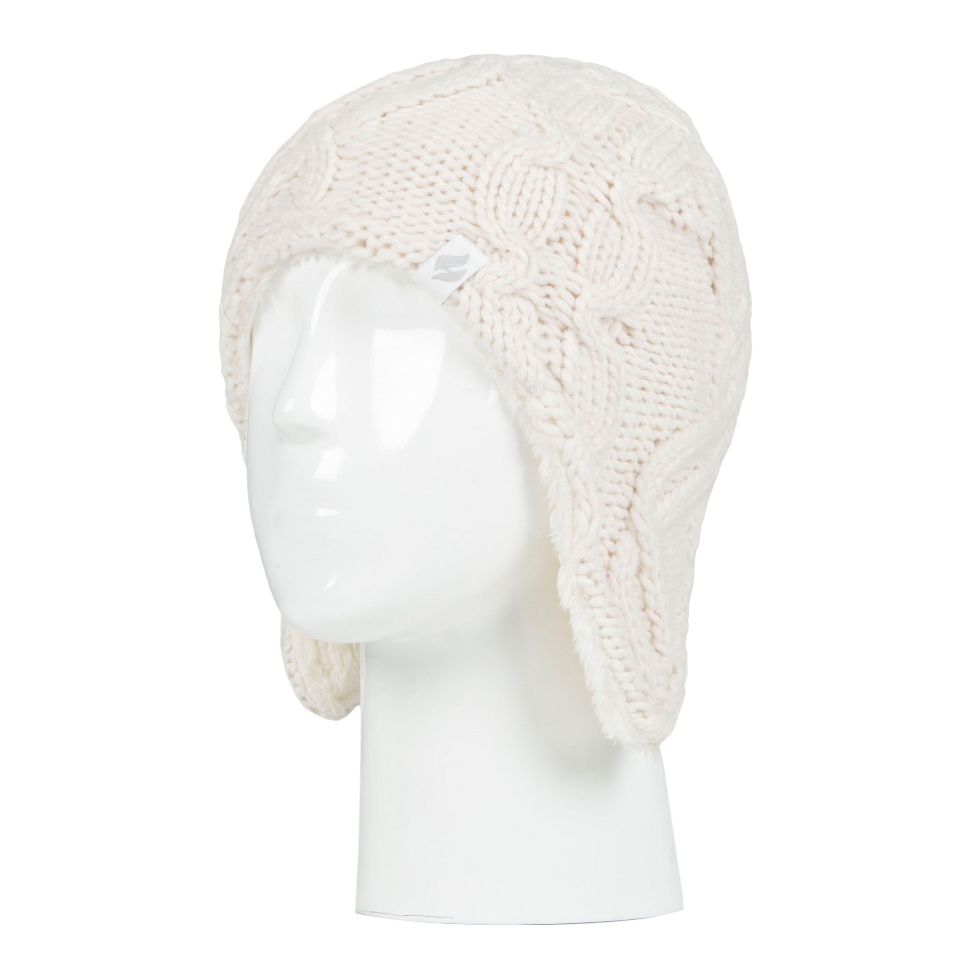 Girls Cable Knitted Design Trapper Hat & Mittens Set