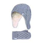 Girls Cable Knitted Design Trapper Hat & Mittens Set