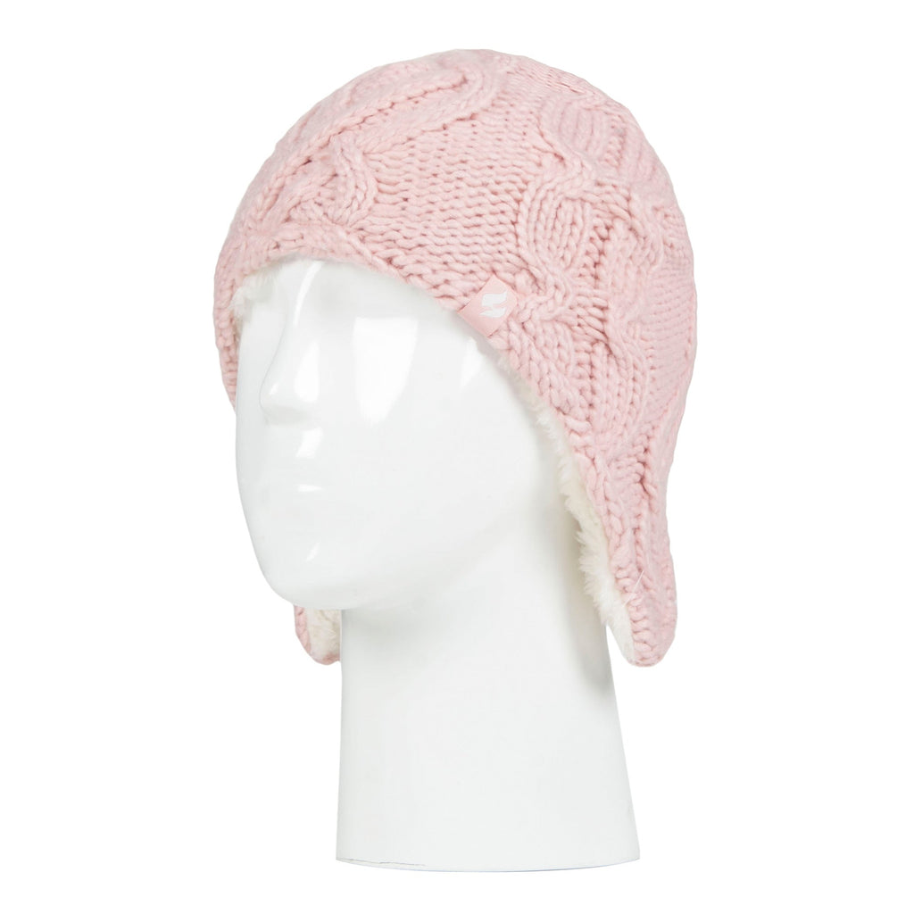 Girls Cable Knitted Design Trapper Hat & Mittens Set