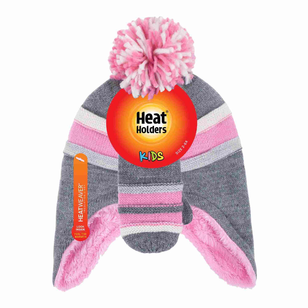 Girls Winter Thermal Beanie Hat with Ear Flaps & Mittens Gloves Set