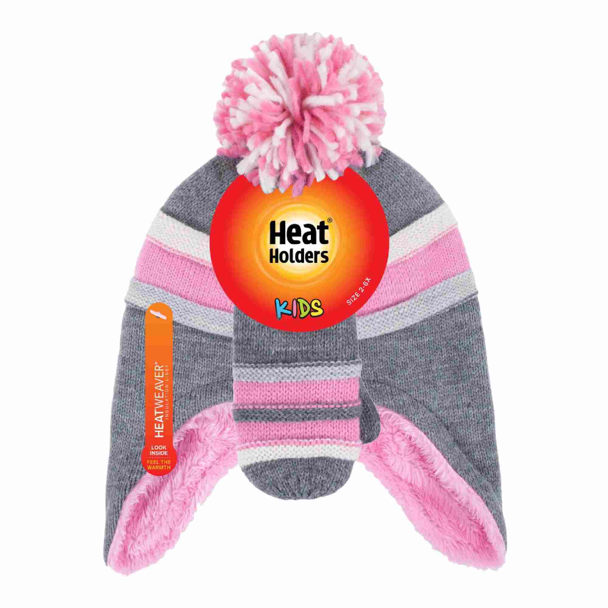 Girls Winter Thermal Beanie Hat with Ear Flaps & Mittens Gloves Set